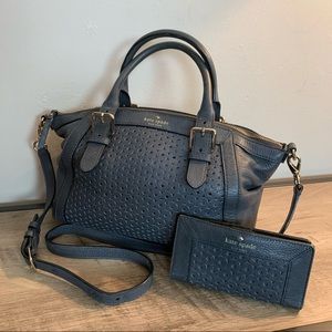 KATE SPADE Gray LEATHER Convertible DR BAG Cross Body PURSE Bag + WALLET Set